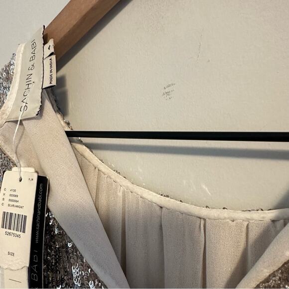 NWT Anthropologie Sachin & Babi Silver Sequin Mini Dress 4 - Picture 9 of 16